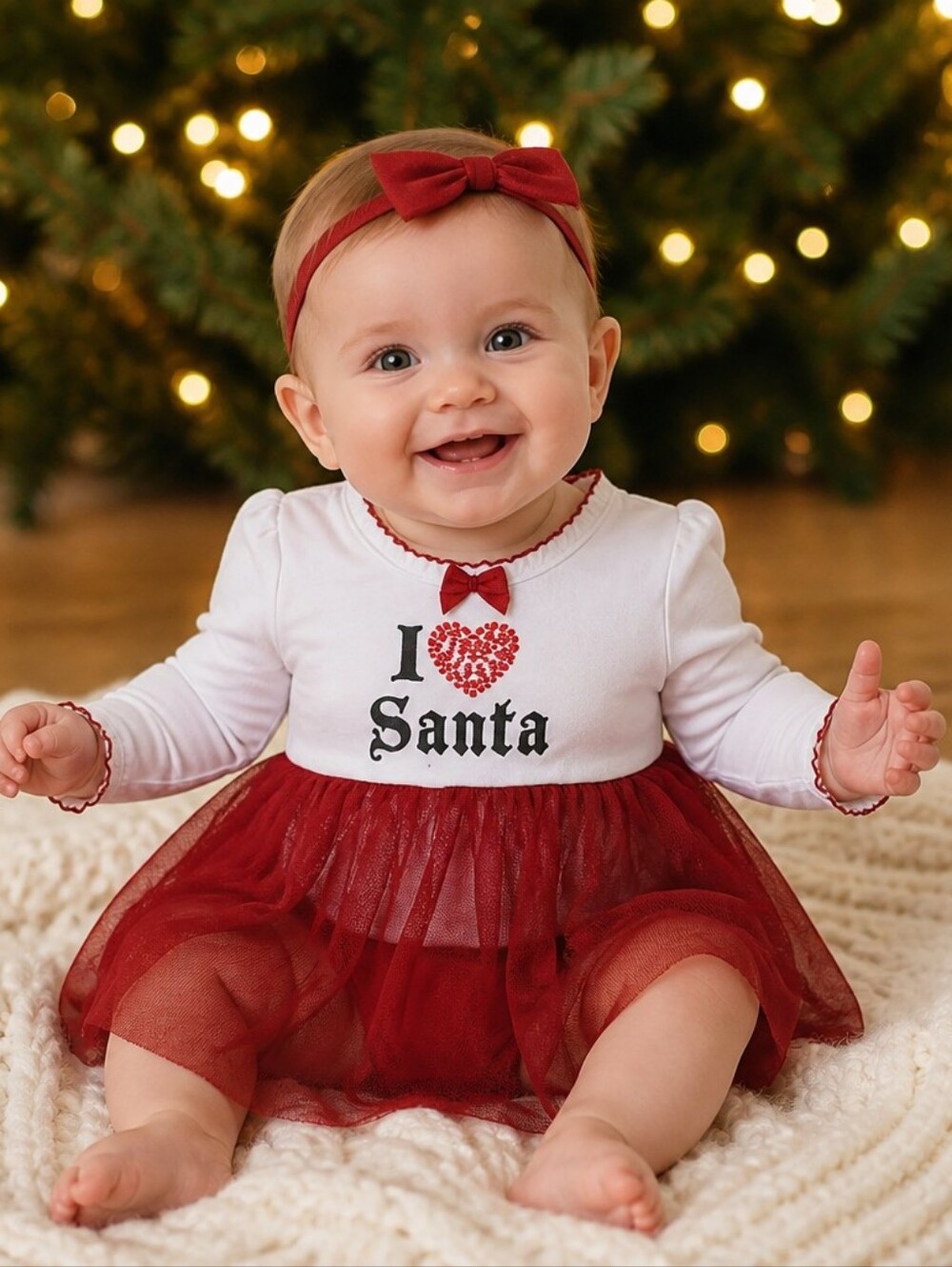 I love Santa Baby Girl 6-9M Red Tulle Onesie Dress 1pc Christmas Holiday Outfit